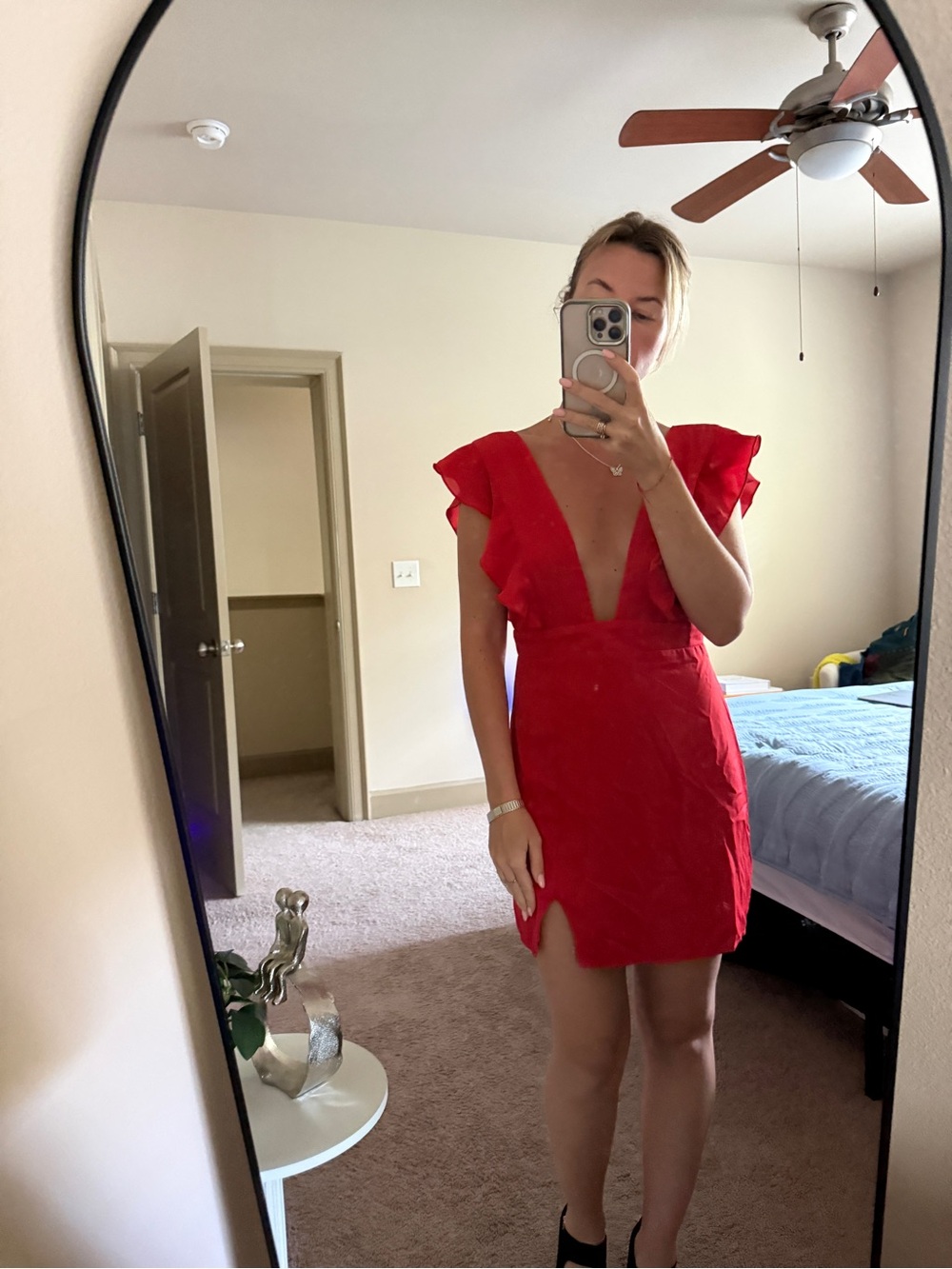 superdown Red Deep-V Ruffle Mini Dress - Picture 5 of 5